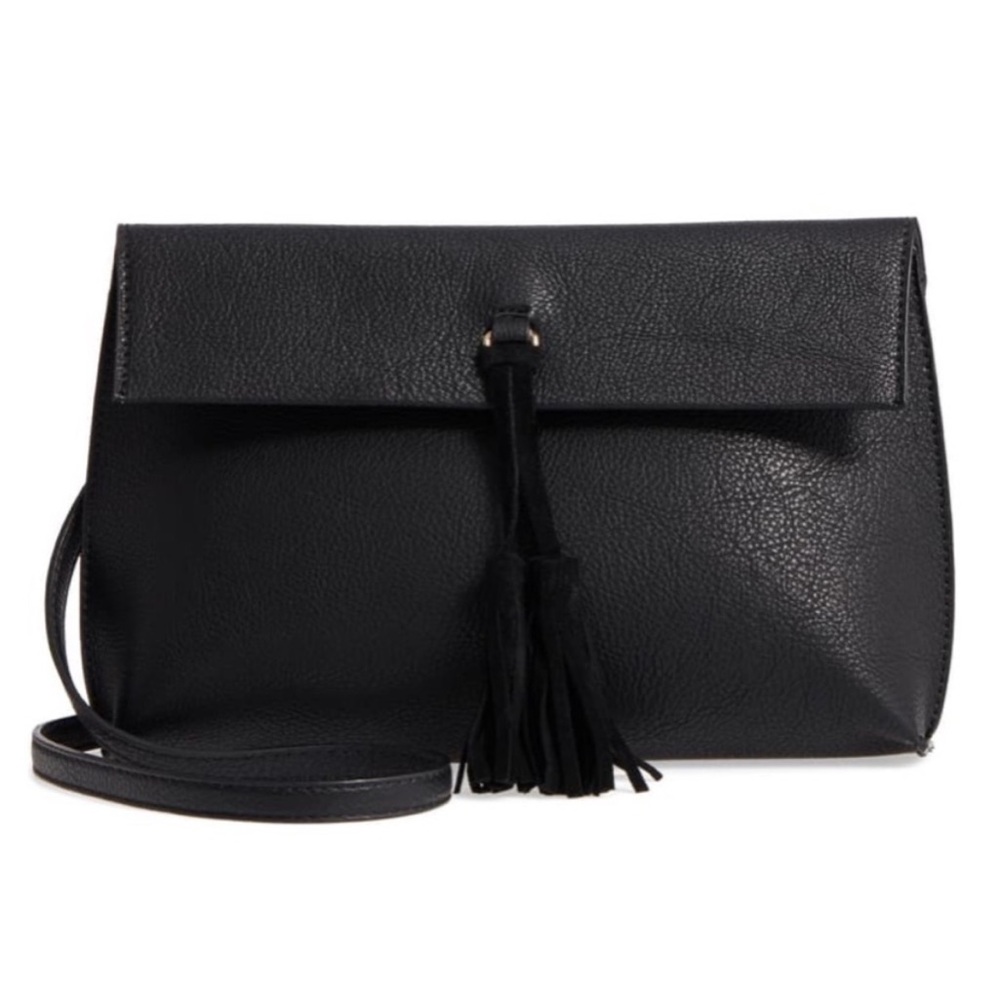 Anthropologie Street Level Black Purse Tessel Faux Leather Crossbody Bag Clutch